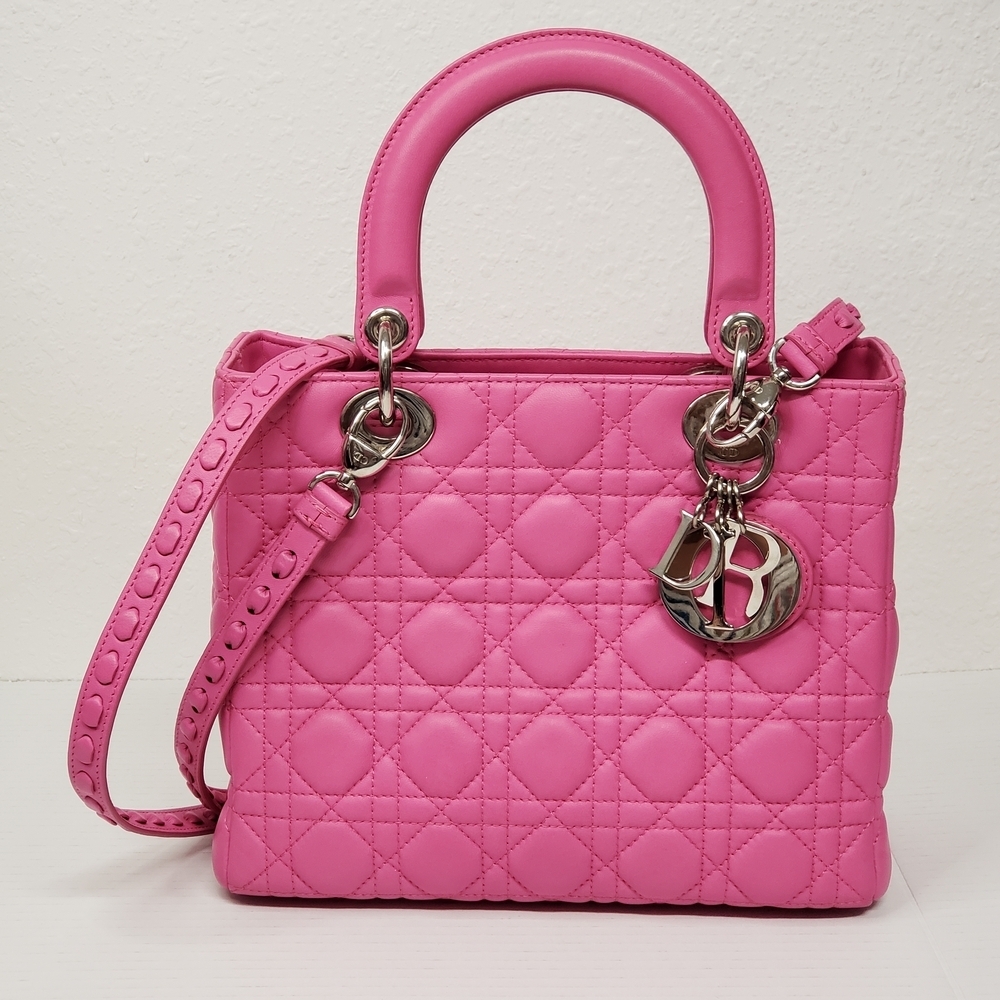 Authentic Dior Lady Dior Pink Cannage Leather Medium Bag - Picture 2 of 16